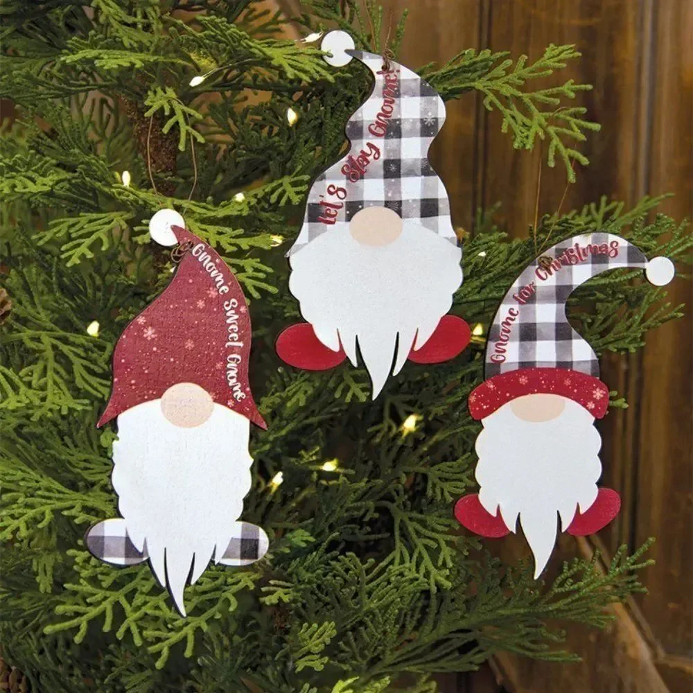 Christmas Gnome Set of Three Tree Ornaments Buffalo Plaid Checked Holiday